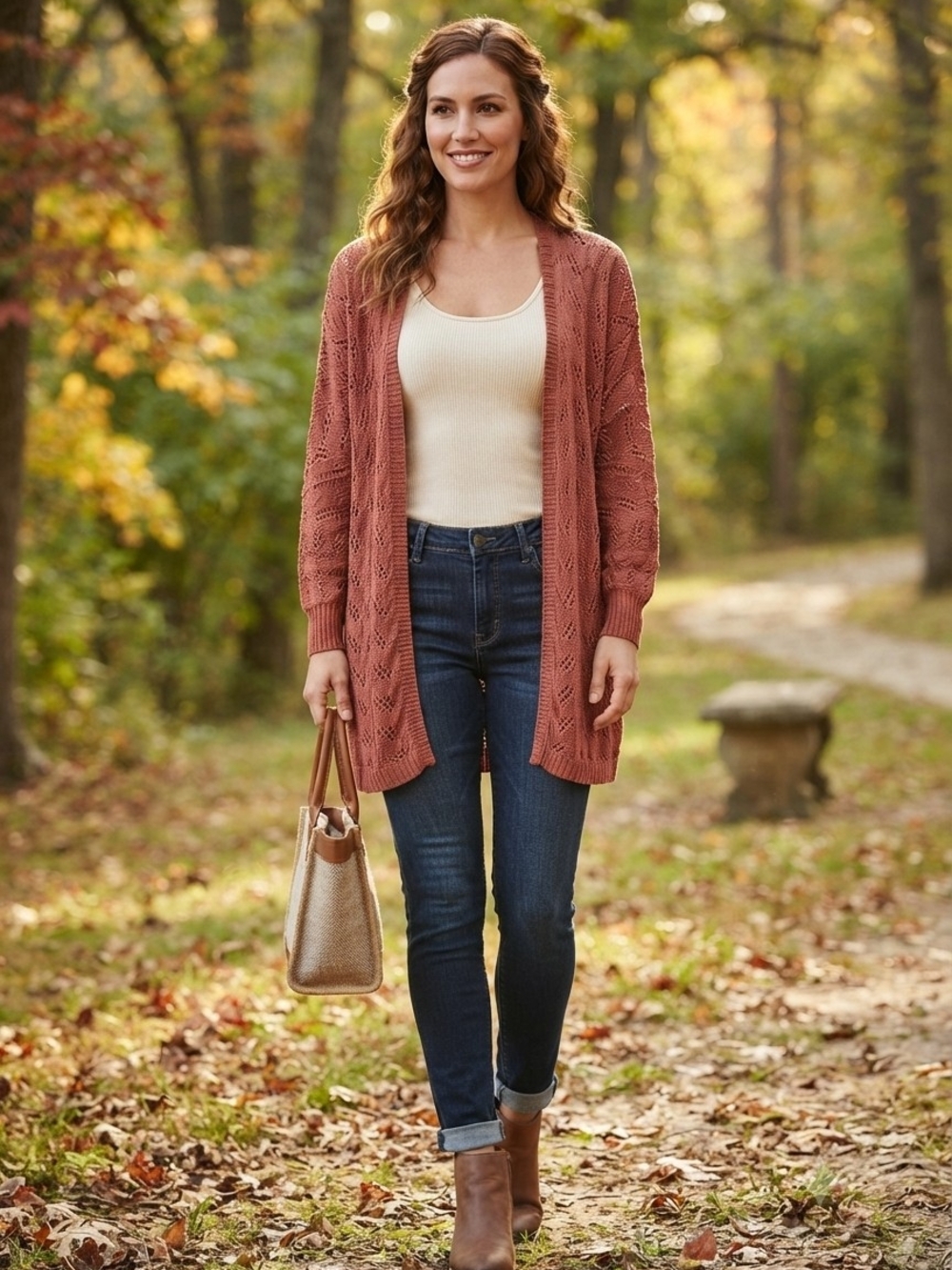 Marled By Reunited Clothing Open-Front Knit Cardigan in Rust for Women